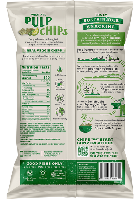 Jalapeño Lime - Pulp Pantry Corn Free, Grain Free, Gluten Free, Vegan Veggie Chips Healthy Tortilla Chips