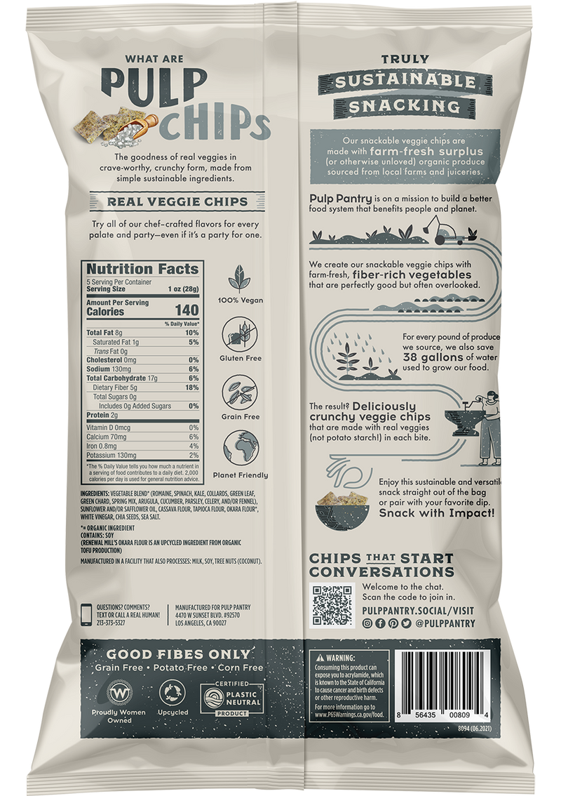 Sea Salt - Pulp Pantry Corn Free, Grain Free, Gluten Free, Vegan Veggie Chips Healthy Tortilla Chips